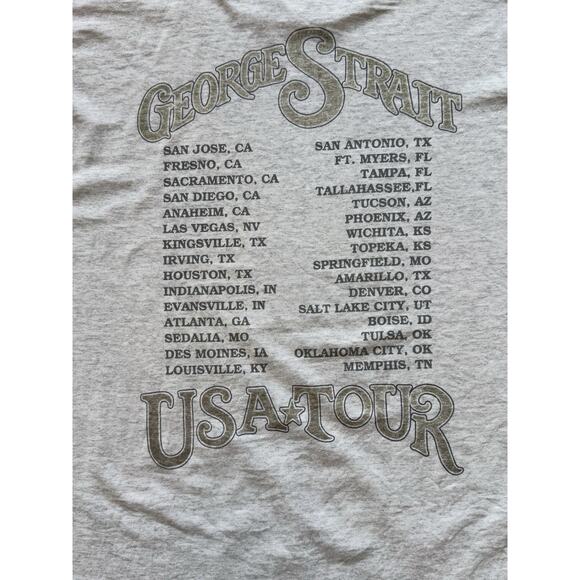 Vintage George Strait Shirt USA Tour Grey L USA Single Stitch Cities 90s - Picture 6 of 8